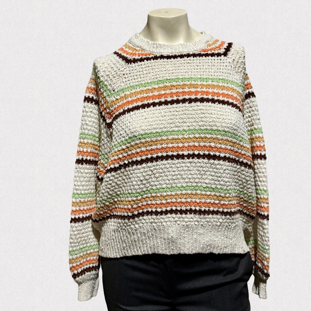 Rip Curl Holiday Tropics Stripe Sweater Cream Multicolor Coastal Knit Small